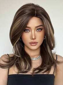 迷人的金棕色波浪假髮 - 耐高溫合成纖維,適合萬聖節派對,聖誕節,婚禮和角色扮演 - 棕色 - 查看 2