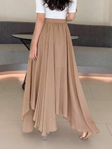 DAZY Chất rắn Viền khăn tay Váy - Màu Khaki - Xem 2