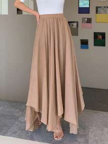 DAZY Chất rắn Viền khăn tay Váy - Màu Khaki - Xem 3