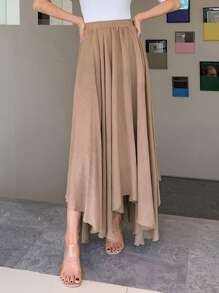 DAZY Chất rắn Viền khăn tay Váy - Màu Khaki - Xem 4