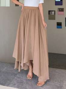 DAZY Chất rắn Viền khăn tay Váy - Màu Khaki - Xem 8