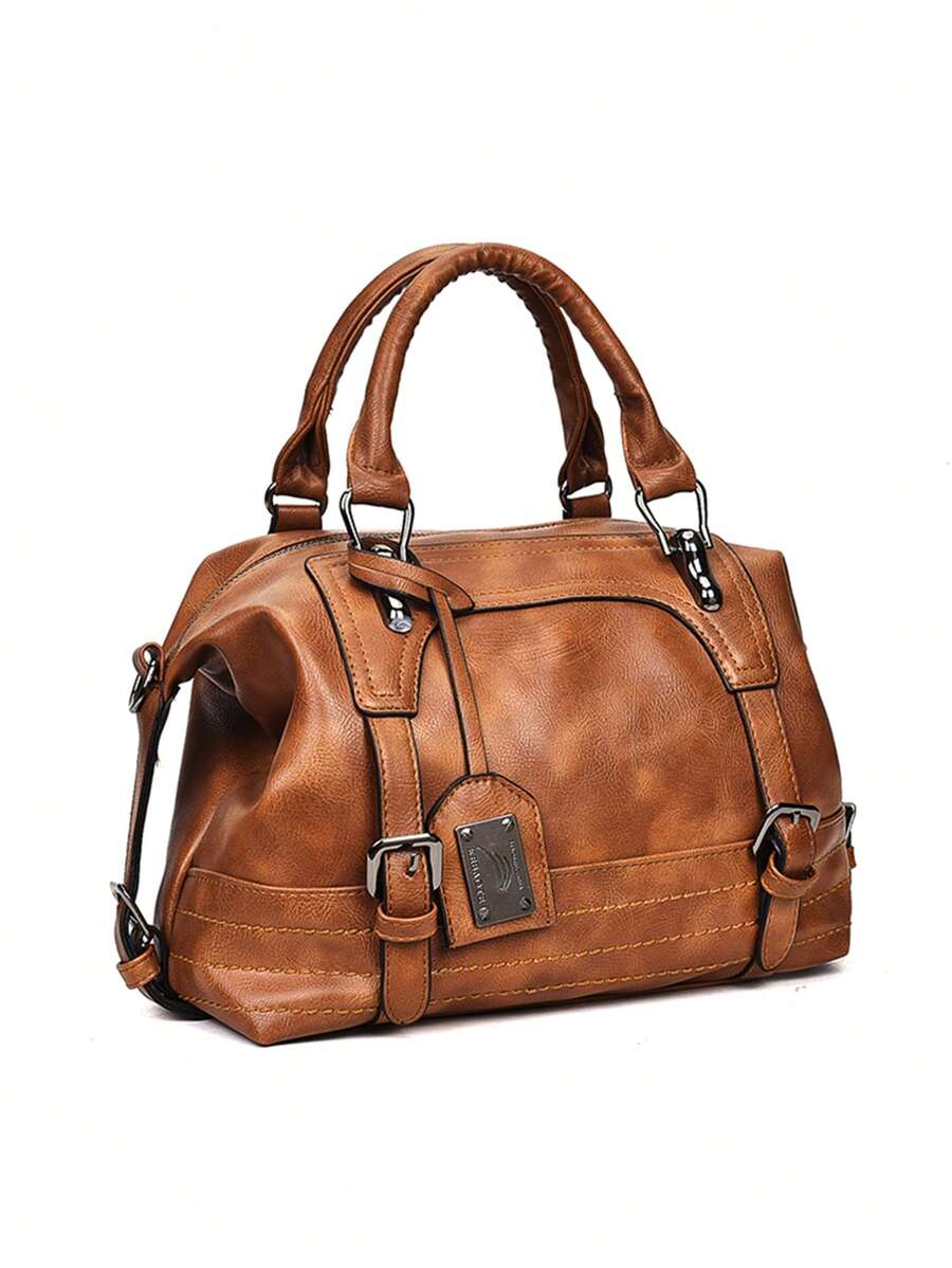 Túi tote trung bình quai đôi màu nâu cổ điển - màu nâu - Xem 1