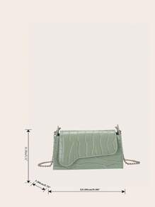 鱷魚壓紋翻蓋方包鏈條帶 - 綠色 - 查看 5