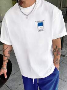 Manfinity Hypemode 男士寬鬆字母印花t恤 - 白色 - 查看 1