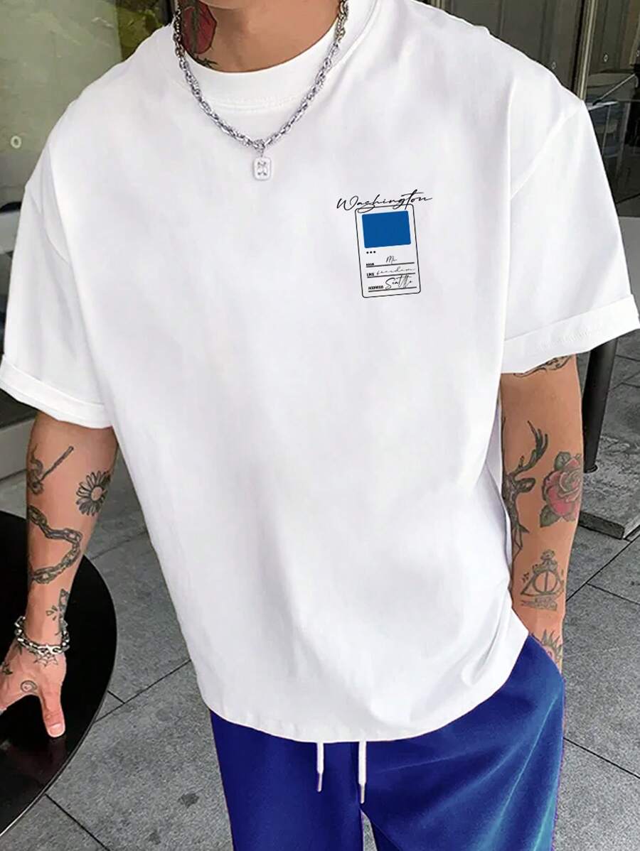 Manfinity Hypemode 男士寬鬆字母印花t恤 - 白色 - 查看 1