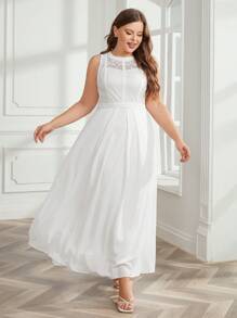 Vestido panel con encaje con fruncido - Blanco - Ver 1