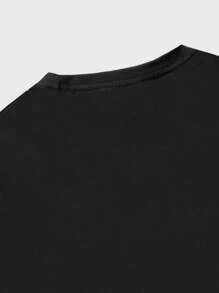 ROMWE MEN Street Life Men Slogan & Skeleton Print Drop Shoulder Tee For Halloween, School - Black - View 5