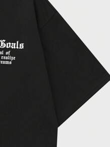 ROMWE MEN Street Life Men Slogan & Skeleton Print Drop Shoulder Tee For Halloween, School - Black - View 6