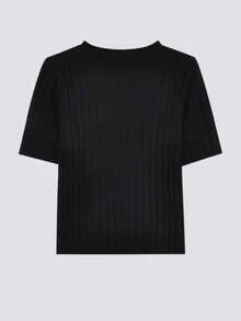 Top unicolor tejido de canalé - Negro - Ver 2