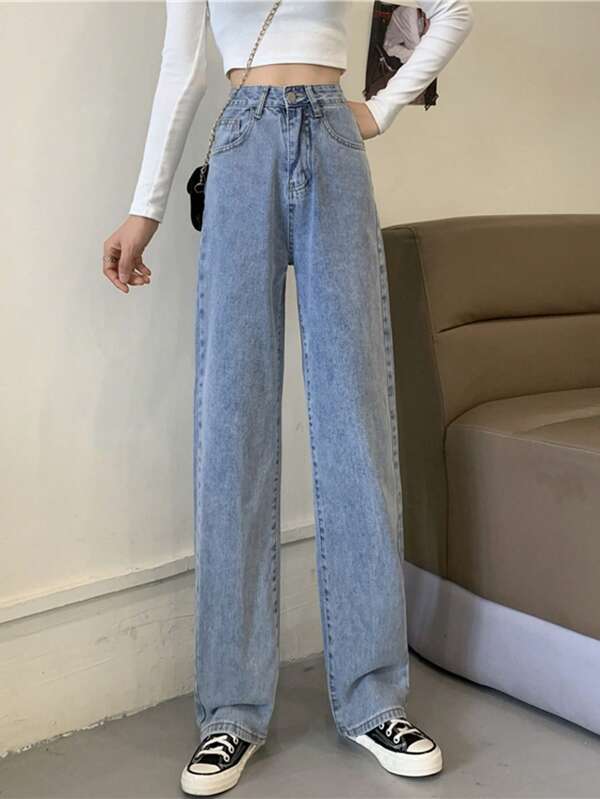 Washed High Waist Wide Leg Jeans