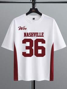 Aesthetic Post--Loose Fit Men's Two Tone Tee With Letter Graphic - White - View 2