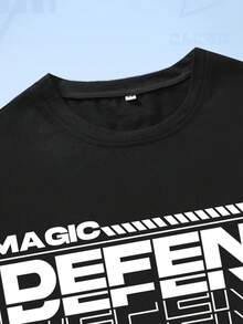 ROMWE MEN Anime Hombres Camiseta con estampado de letra - Negro - Ver 4