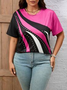 SHEIN LUNE Plus Colorblock Tee - Multicolor - View 3