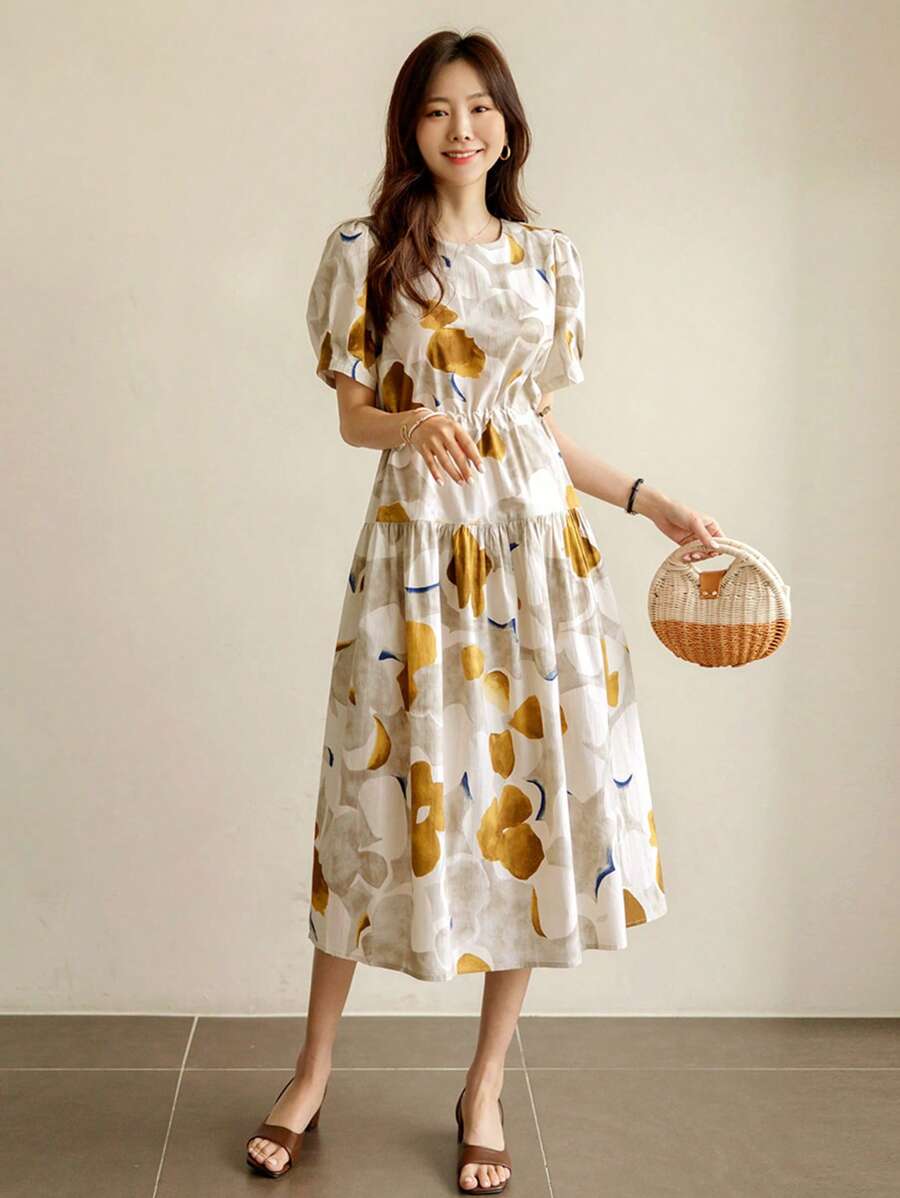 DAZY Blommigt Mönster Puff Ärm Nederkant med volanger Klänningar - Multifärgad - Visa 1