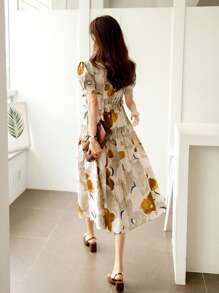 DAZY Blommigt Mönster Puff Ärm Nederkant med volanger Klänningar - Multifärgad - Visa 2