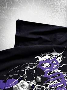 ROMWE MEN Grunge Punk Men Slogan & Butterfly Print Tee, School, 2000s Style - Black - View 8