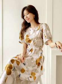 DAZY Blommigt Mönster Puff Ärm Nederkant med volanger Klänningar - Multifärgad - Visa 6