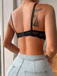 花卉蕾絲鋼圈胸罩 - 黑色 - 查看 2