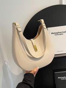 極簡風格流浪包素色扭鎖 - 米色 - 查看 3