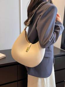 極簡風格流浪包素色扭鎖 - 米色 - 查看 5