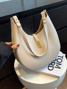 極簡風格流浪包素色扭鎖 - 米色 - 查看 6