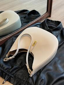 極簡風格流浪包素色扭鎖 - 米色 - 查看 17