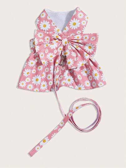 PETSIN 1pc Flower Print Pet Dress & 1pc Pet Leash For Dog For Outdoor