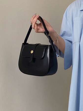 极简主义翻盖马鞍包纯色顶部提手经典顶部提手包时尚日常钱包女士优雅翻盖手提包