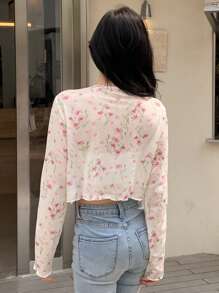 DAZY Floral Print Tie Front Crop Top Without Cami Top - Multicolor - View 2