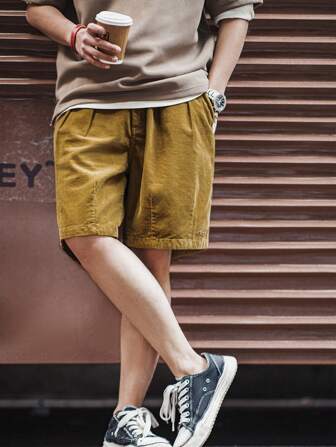 男士斜口袋燈芯絨短褲