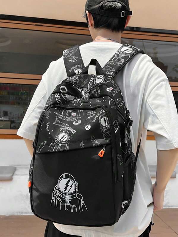 Men Astronaut Graphic Large Capacity Backpack For School, Shoulder Bag Daypack Schoolbag For Travel, College, School, Outdoors, Sports Rucksack Summer College Bag Dad School Bag Freshman Fashion Leisure Print Letter Print Graffiti Print Black Bag Hiking Multi-Functional Portable Fashion Casual Backpack Vacation Funny Gifts Chest Hip Bag Travel Bags Back To School Beach Laptop Case The Sporty Life Summer Bag Bag School Backpack Bag For School College Back To School Supplies Cute Backpacks Book Bag