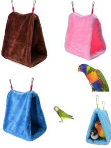 1pc Plain Color Plush Bird Hanging Bed For Parrot For Sleeping - Blue - View 1