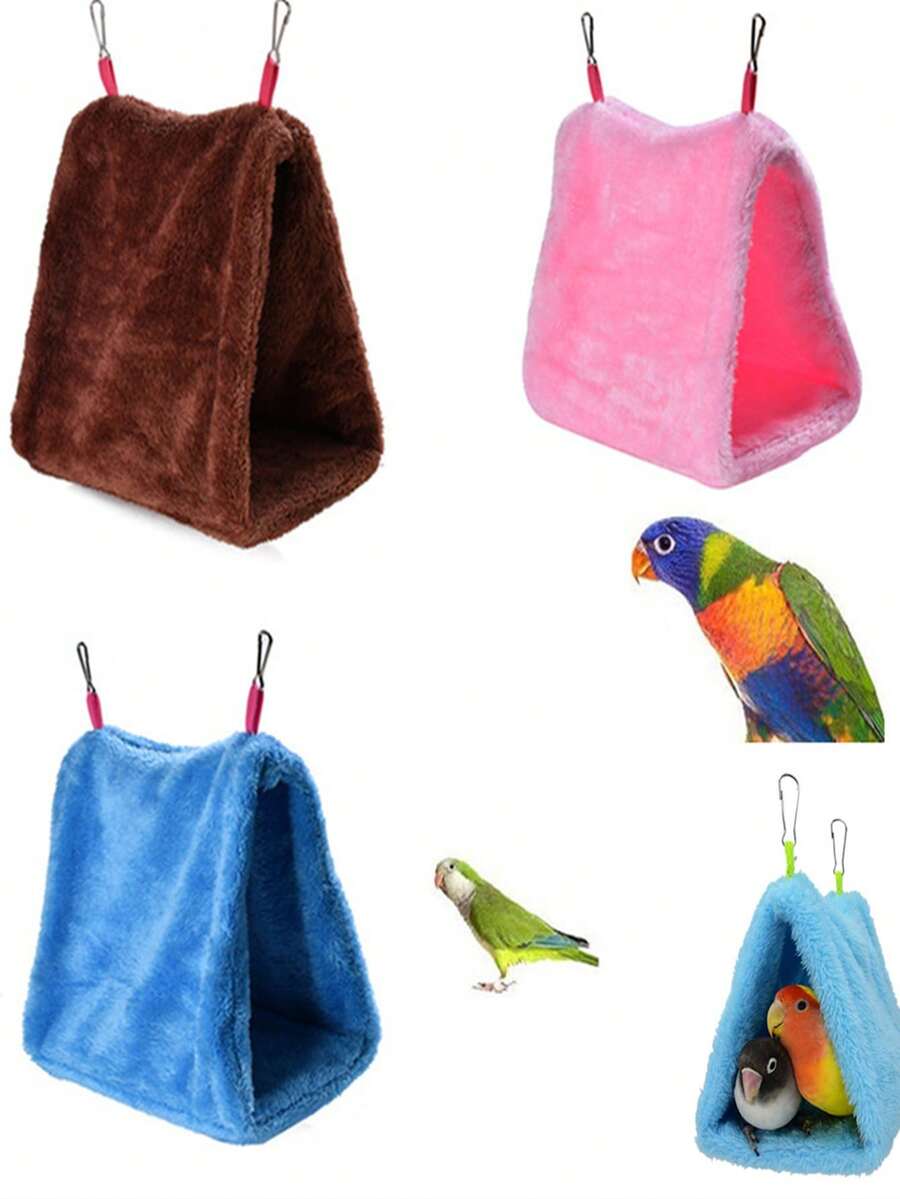 1pc Plain Color Plush Bird Hanging Bed For Parrot For Sleeping - Blue - View 1