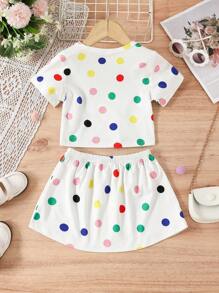 SHEIN 小女童獨角獸印花T恤和裙子套裝 - 白色 - 查看 2