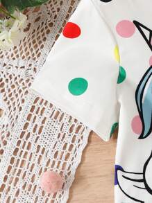 SHEIN 小女童獨角獸印花T恤和裙子套裝 - 白色 - 查看 5