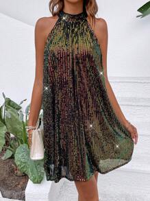 Breezaya Sequin Halter Neck Keyhole Back Dress - Multicolor - View 3