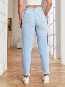 SHEIN EZwear Quần jean nữ Túi Bị tách Dây kéo màu trơn - Rửa nhẹ - Xem 2