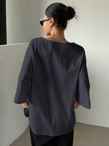 DAZY Solid Drop Shoulder Tee - Grey - View 2