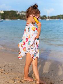 Toddler Girls Donut Print Batwing Sleeve Cover Up