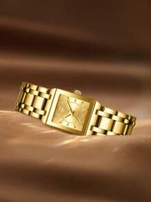 LIEBIG Hombres Mujer 1 pieza dorado de acero inoxidable con tira de moda cuadrado esfera cuarzo para vida diaria