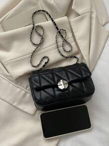 Versatile Diamond Grid Chain Shoulder Bag, Summer 2023 New Stylish Small Square Bag For Women - Black - View 5