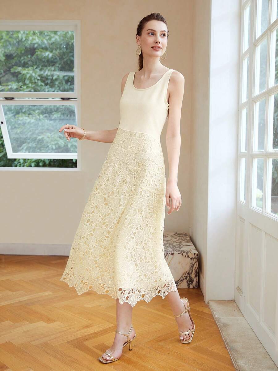 MOTF PREMIUM SLEEVELESS MIDI LACE DRESS