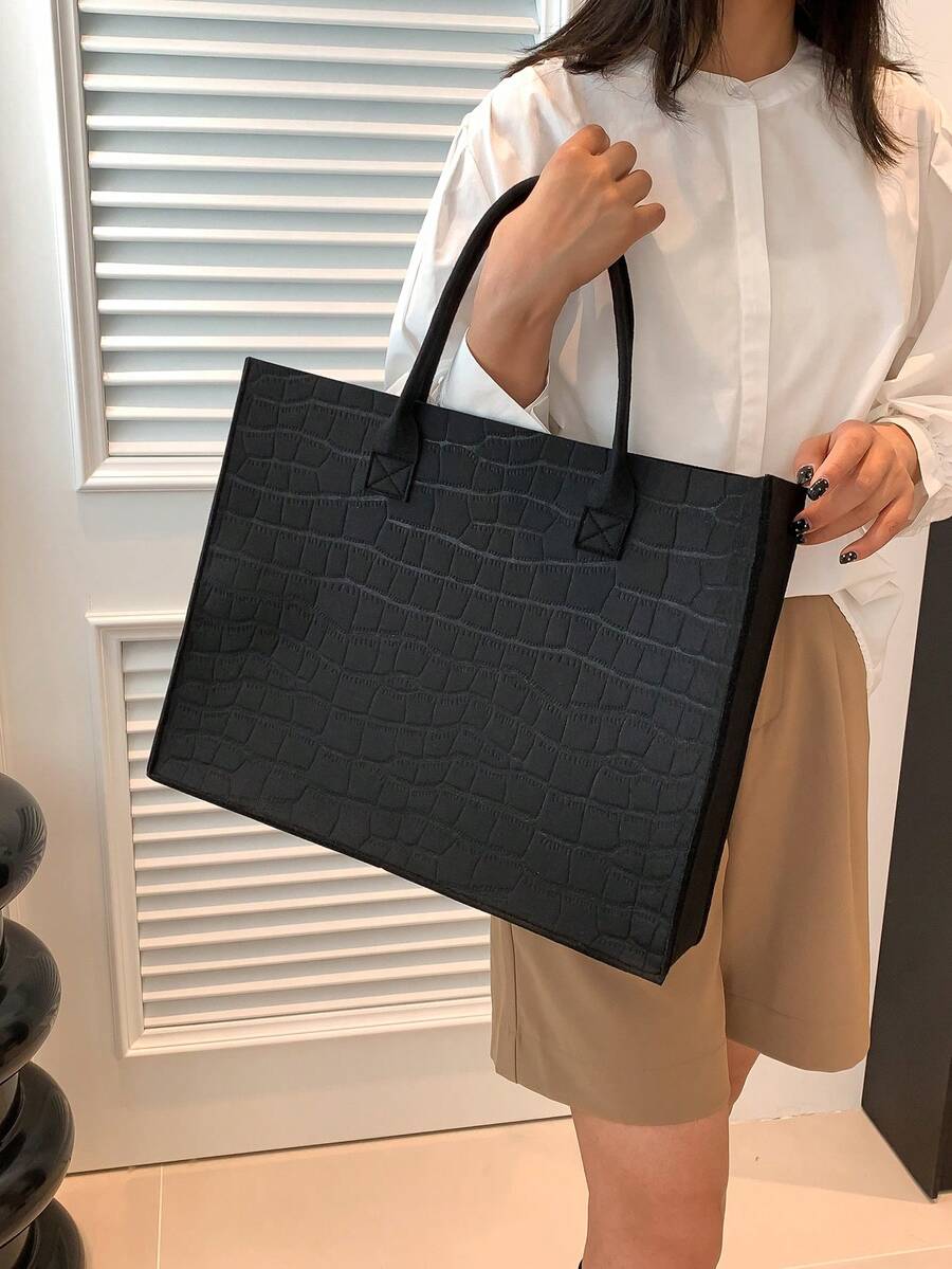 Túi đeo vai dập nổi cá sấu Dung tích lớn - màu đen - Xem 1