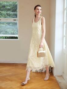 MOTF PREMIUM SLEEVELESS MIDI LACE DRESS - Yellow - View 8