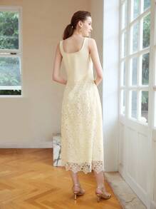 MOTF PREMIUM SLEEVELESS MIDI LACE DRESS - Yellow - View 9
