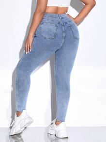 Plus High Waist Ripped Raw Cut Skinny Jeans