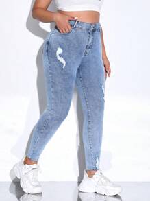Plus High Waist Ripped Raw Cut Skinny Jeans