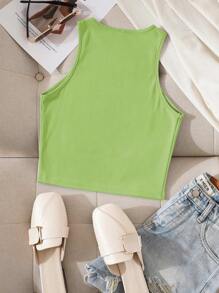 INAWLY Áo crop top thêu chữ họa tiết áo thun nữ - Màu xanh chanh - Xem 2