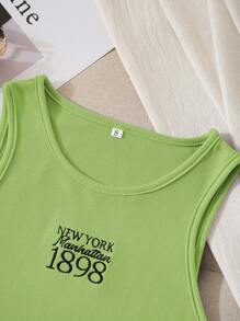 INAWLY Áo crop top thêu chữ họa tiết áo thun nữ - Màu xanh chanh - Xem 3