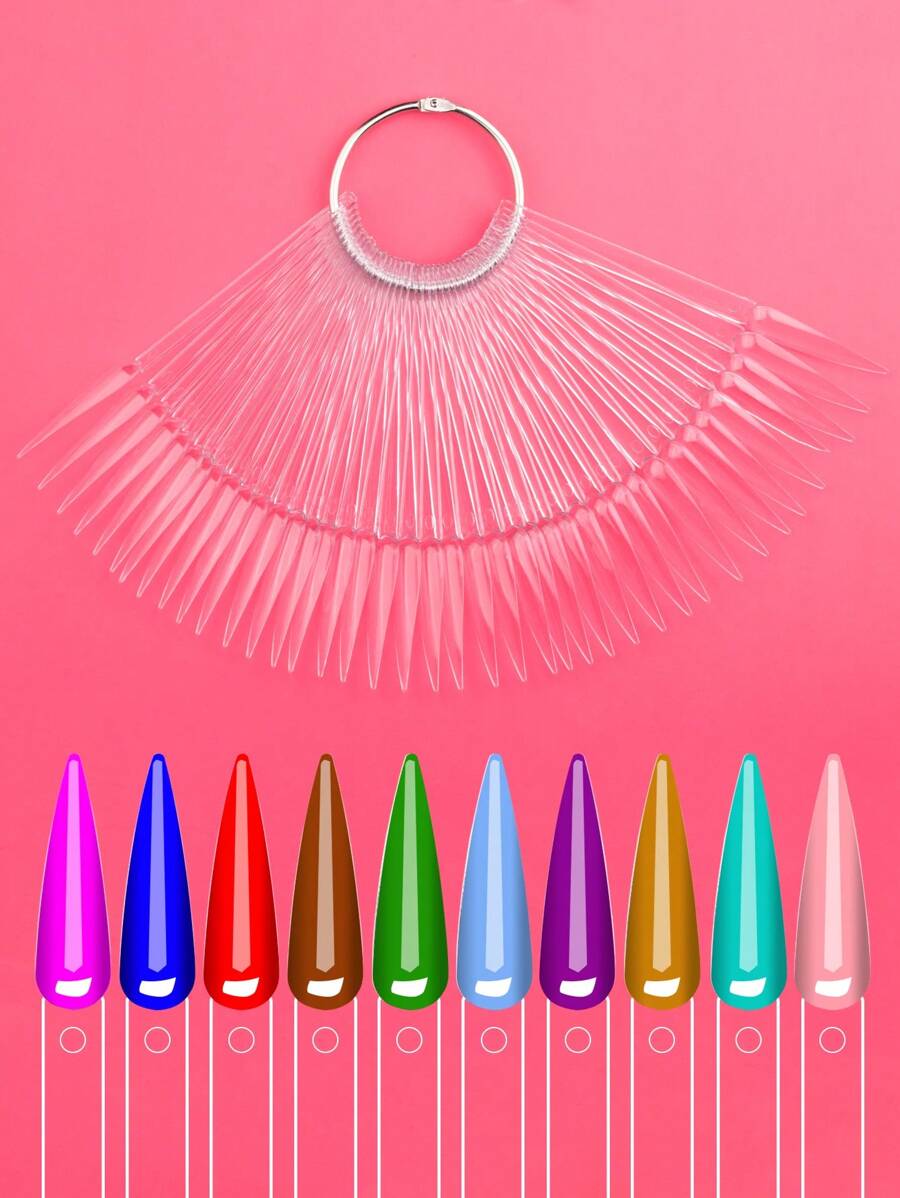 Stiletto Nail Tip Color Chart With Ring, 40pcs Nail Swatch Sticks Display Practice Nails Tips for Acrylic Nails - Multicolor - View 1